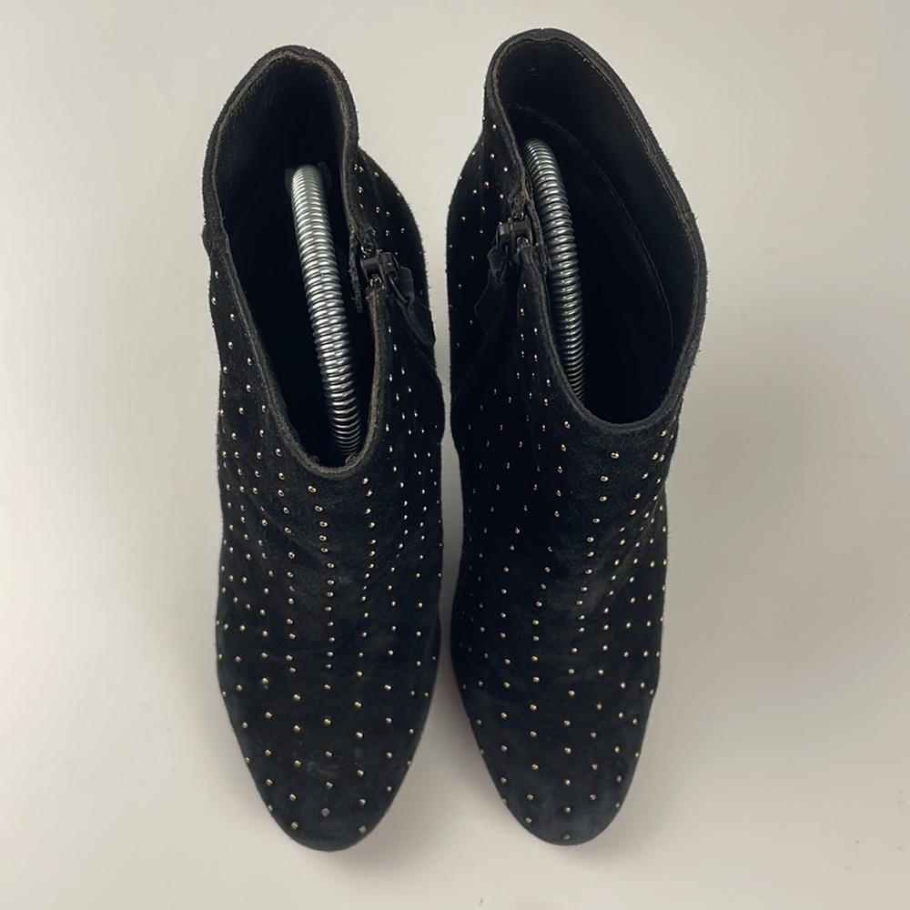 Joie | Hachrio Studded Suede Leather 4.25" Heel Ankle Bootie Black Size 39 - Picture 7 of 14